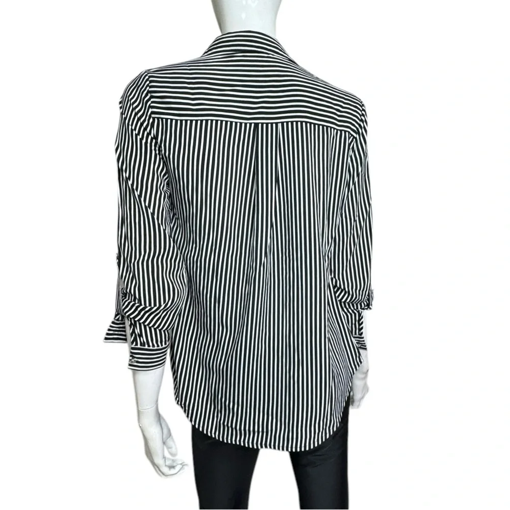 Adrienne Vittadini Striped Long Sleeve Black & White Button Down Shirt - Picture 4 of 6